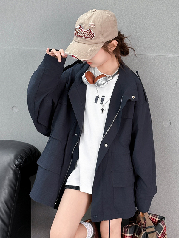 女童春秋款韩版休闲工装外套2025新款儿童秋季女大童休闲风衣秋装|undefined