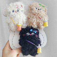 原创卡通泰迪卷毛猫咪玩偶挂件少女毛绒奶瓶DIY配饰小猫包包配件