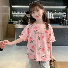 冰瓷拉架女童短袖t恤夏装2025新款儿童上衣女孩夏季薄款休闲半袖t