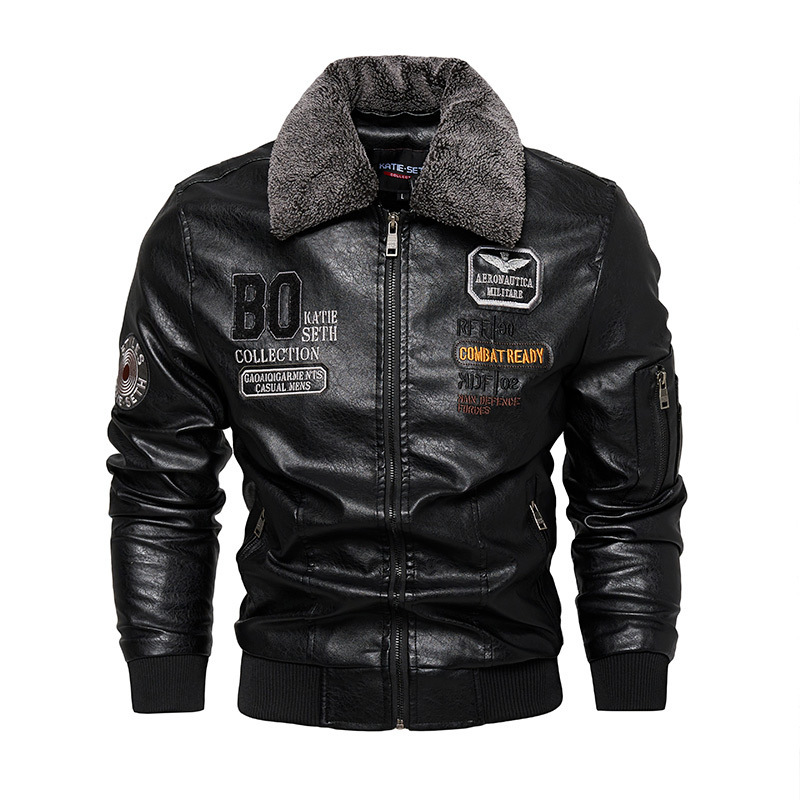 Cross-border Men's Leather Jacket plus size New Men's PU Leather Jacket European and American Motorcycle Clothing fleece-lined Leather Jacket Men's Jacket Cross-border Men's Leather Jacket plus size New Men's PU Leather Jacket European and American Motorcycle Clothing fleece-lined Leather Jacket Men's Jacket