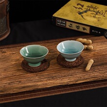 龙泉青瓷弟窑梅子青粉青宋韵葵口对杯品茗杯礼盒茶具陶瓷套装茶杯