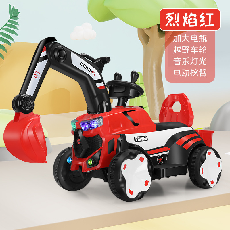 Excavadora eléctrica para niños se puede sentar en un coche de juguete para niños gran excavadora de ingeniería de cuatro ruedas image 15