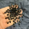 8 black crystal flower brooch - black thread