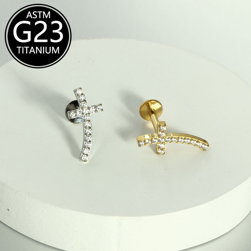 G23 Titanium Lip Nail Cross Earrings High-End Niche Piercing Jewelry Cross Stud for Lip and Ear detail image 5
