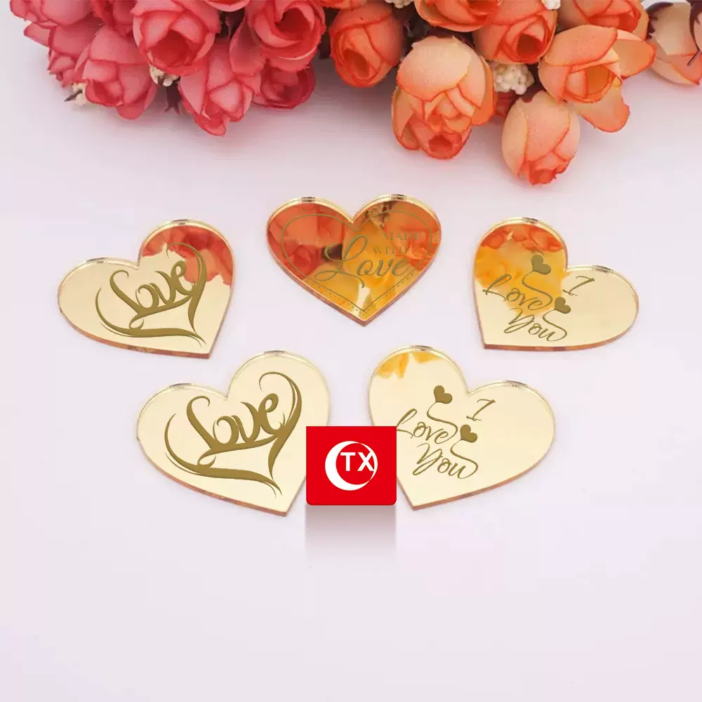 跨境亚克力蛋糕装饰插情人节爱心求婚道具甜品台心形纸杯蛋糕插件