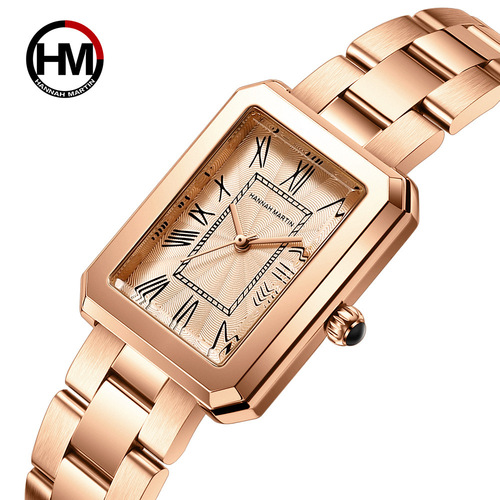 Japanese 2035 movement women's brand watch square retro Roman numeral quartz watch steel strap butterfly buckle watch