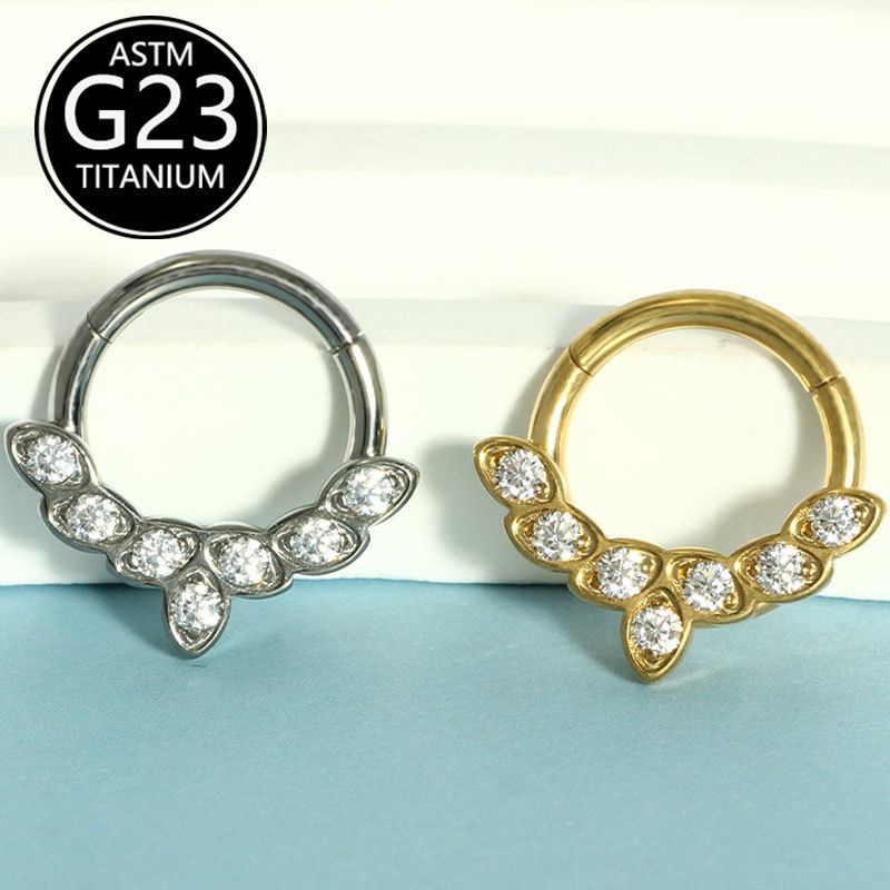 G23 Titanium Nose Ring Closed Ring Piercing Jewelry with Zircon and Diamond, European American Style Nose Jewelry detail image 7