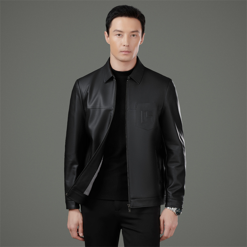 高档真皮皮衣外套男士2025春秋新款翻领休闲中年加绒绵羊皮皮夹克