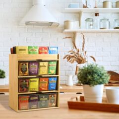 デスクトップ三層収納ラック木製ティーバッグ収納ラック垂直コーヒーティーバッグ収納ラックティールーム収納ラック