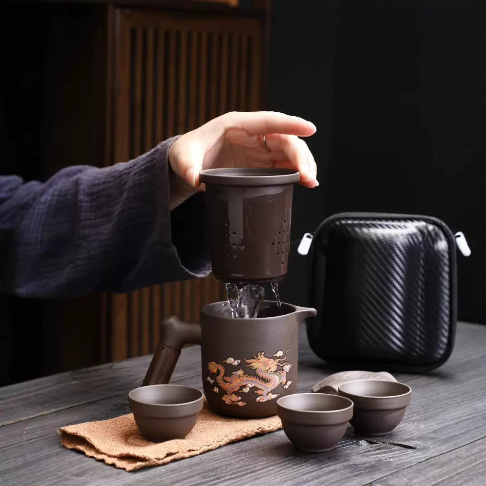 紫砂凤鸣壶大容量泡茶壶旅行整套装功夫茶具茶盘套装一壶四杯六杯