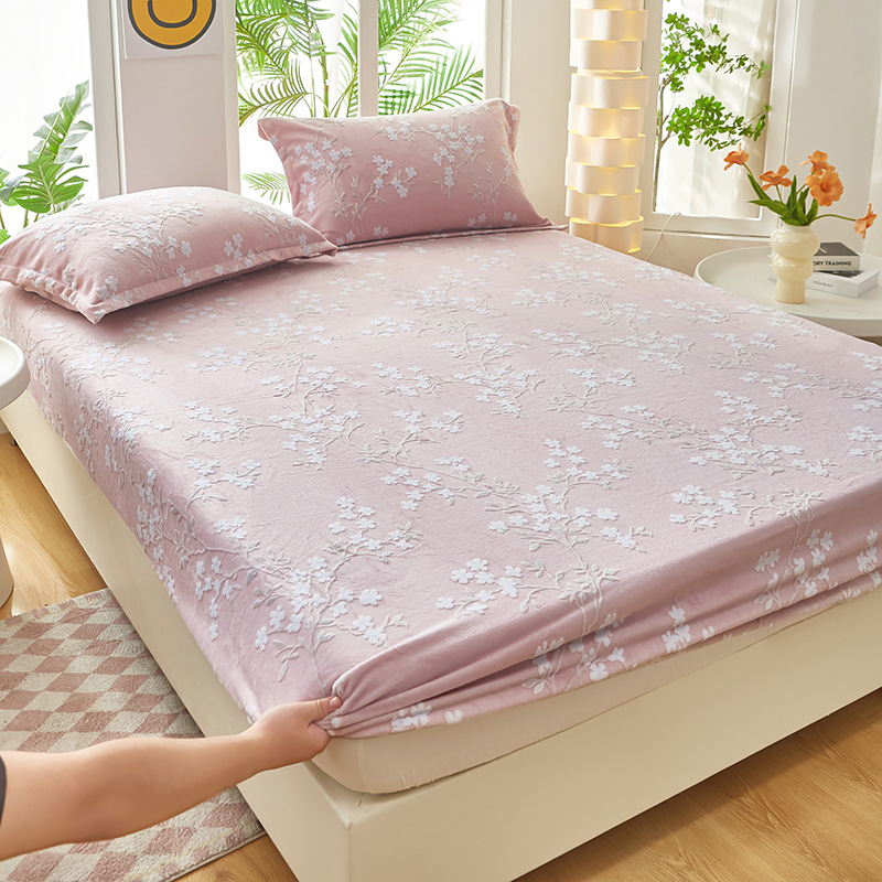 2024 nuevo estilo de terciopelo de leche de terciopelo tallado de color sólido, funda de colchón de funda de colchón