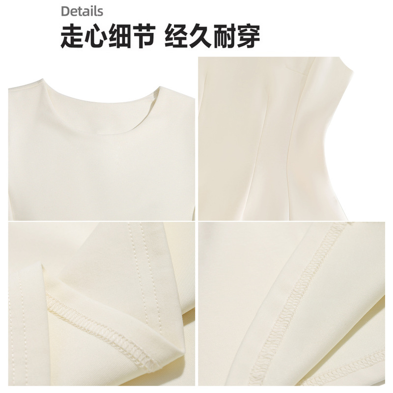 杏色高级感无袖短裙夏季薄款赫本风高干文绝美纯色连衣裙女主裙|undefined