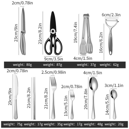 Amazon cross-border tableware 41-piece set outdoor camping picnic portable storage bag stainless steel knife, fork and spoon set