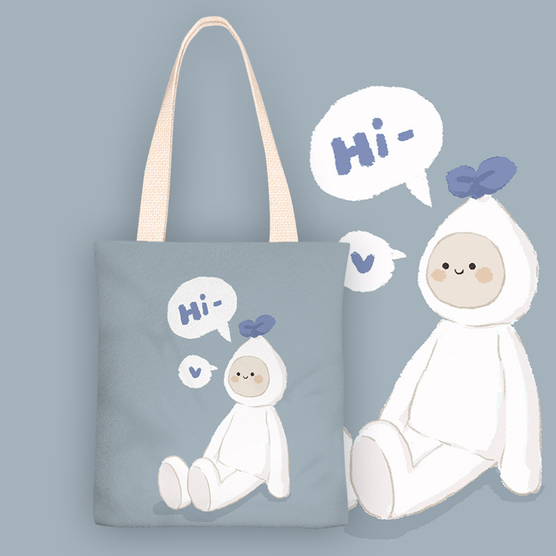 2020新款可爱蓝蓝熊卡通学生单肩帆布包手提袋大容量包包购物袋