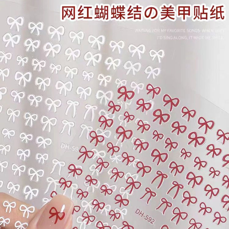 Nail Art Stickers Cut Out Bow Ribbon Hand-painted Graffiti Gold and Silver with Adhesive Backing Nail Small Decorative Embossed Decals