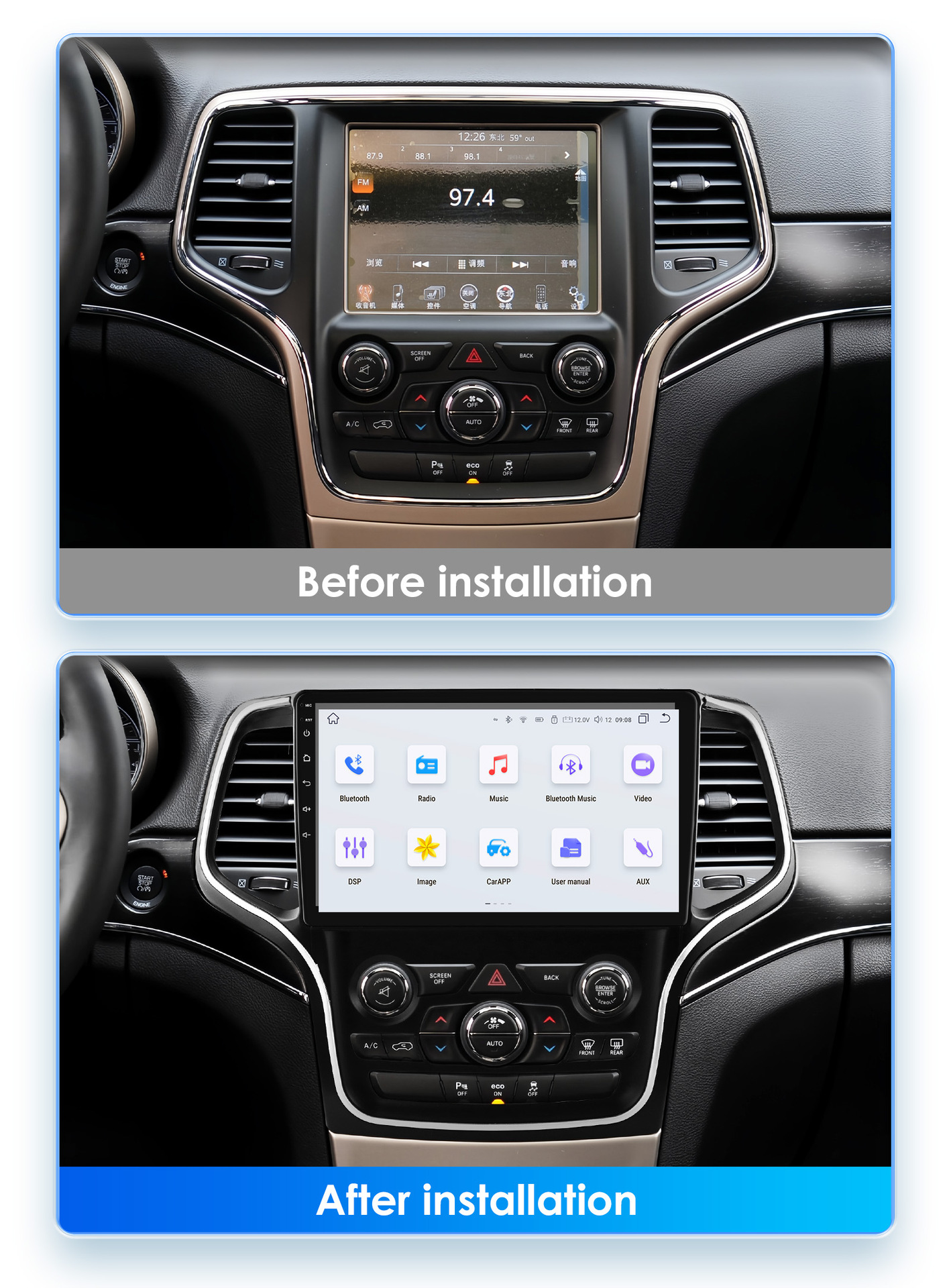 10inch Suitable for 14-22 Jeep Grand Cherokee Android Smart Large-Screen Car Central Control and Navigation All-In-One Machine
