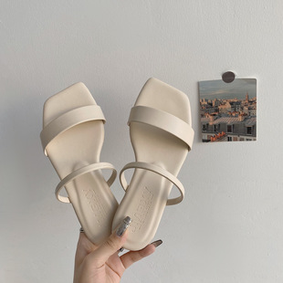 Slippers Women's 2023 New Women's Shoes Summer Korean-style Square-toe Fish-toe Slippers Women's Flat Outwear Slippers