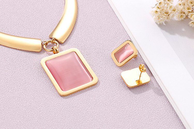 fashion creative stainless steel rhinestone earrings necklace set wholesale Nihaojewelry