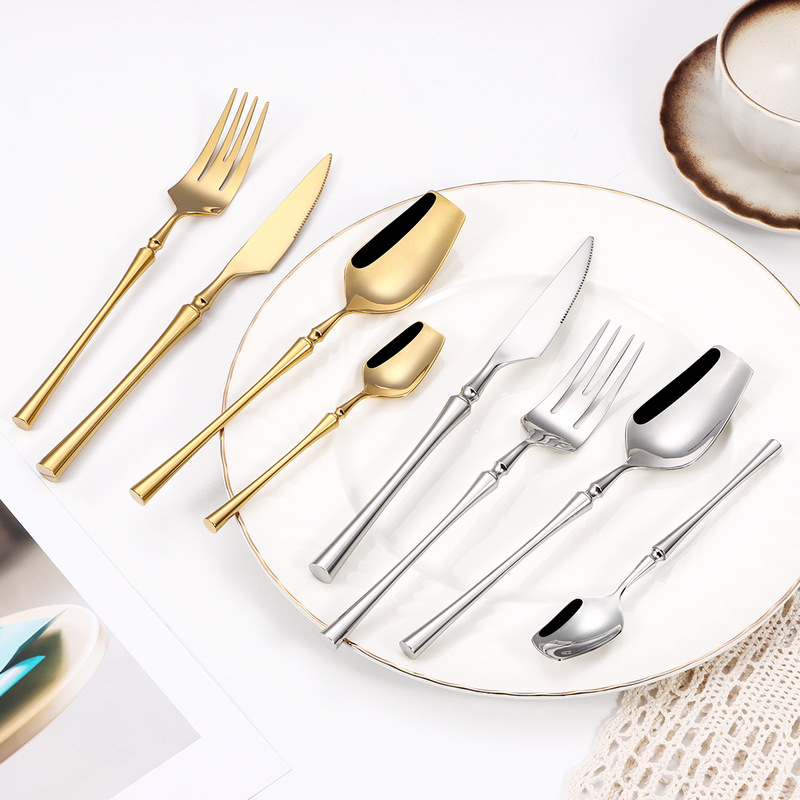 Factory wholesale small waist Golden 304 stainless steel high-grade Golden Knife and Fork Western tableware steak knife and fork spoon set Factory wholesale small waist Golden 304 stainless steel high-grade Golden Knife and Fork Western tableware steak knife and fork spoon set