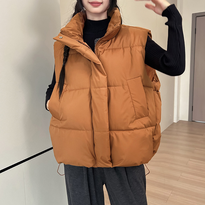 欧货大口袋羽绒棉马甲女短款2025秋冬款立领宽松休闲运动保暖马夹|undefined