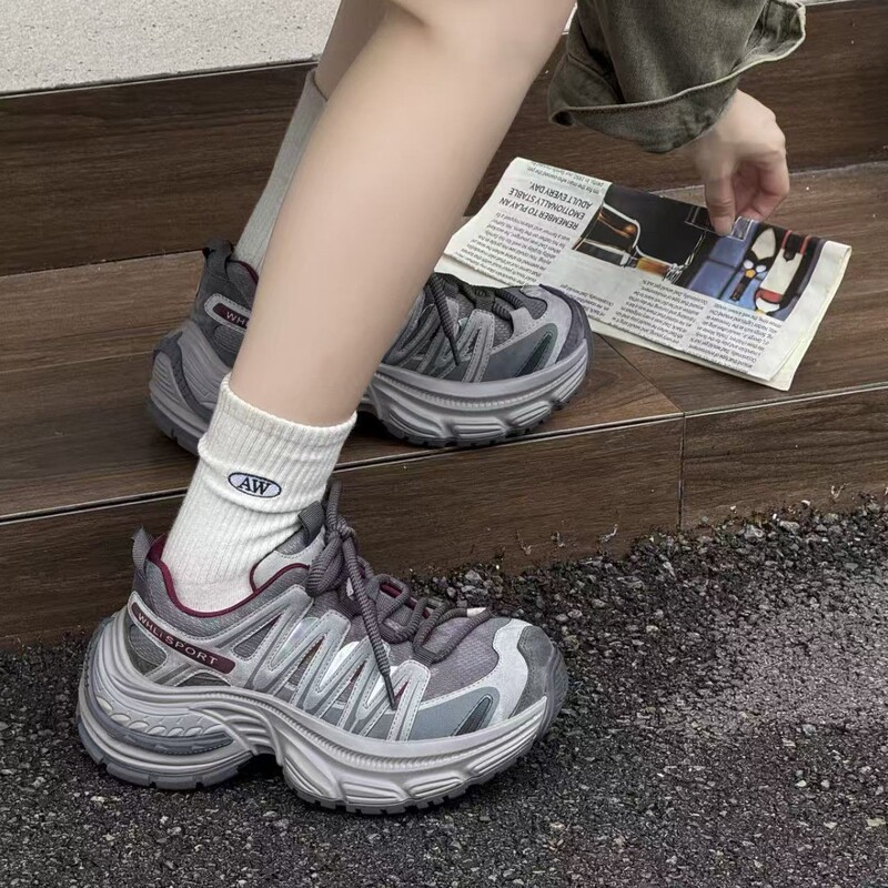 厚底真皮老爹鞋女2025秋季复古百搭皮网拼接透气休闲运动鞋登山鞋|undefined
