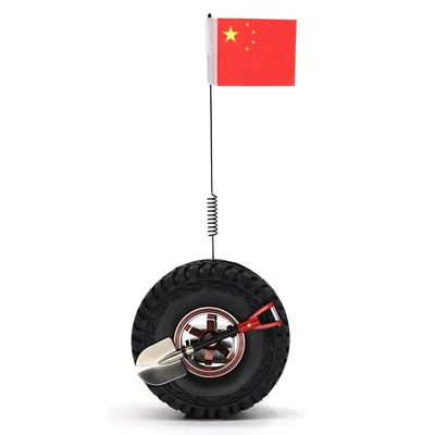 Car Decoration Small Spare Tire Trunk Mini Tire Antenna Hongqi Off-Road Stylish Creative Funny Popular Same Style (Car ornaments) - black-tires-national-flag-shovel
