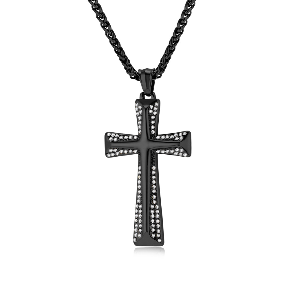 Gouden kruisketting van titaniumstaal met strasssteentjes_voghion.com
