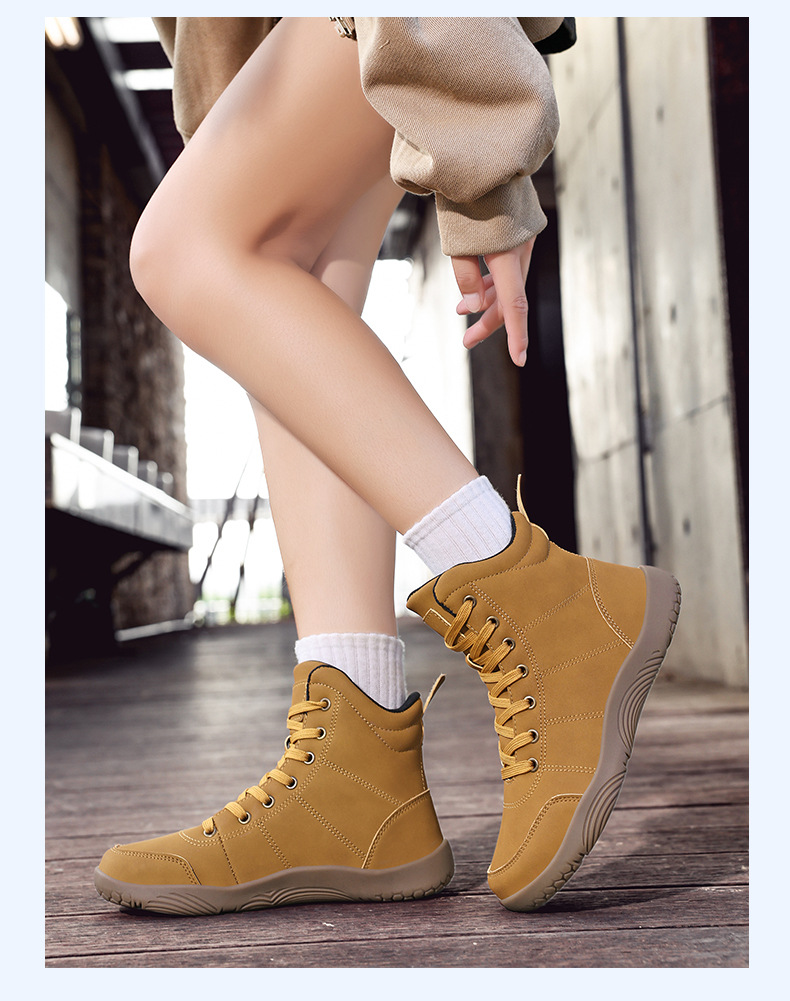 Cross-border Large Size 48 Leather High-top Outdoor Casual Shoes Couples, Toe, Suitable For Wide Feet, Hiking Shoes,_vogvips.com