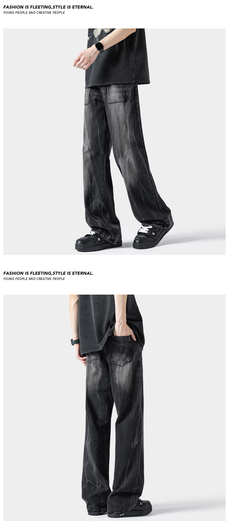 Jean homme ample et droit style américain avec motif éclair_voghion.com