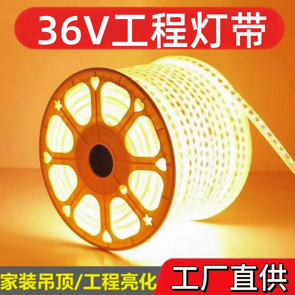36V低压灯带超亮建筑工地隧道地下室工程施工24v防水白光led灯条