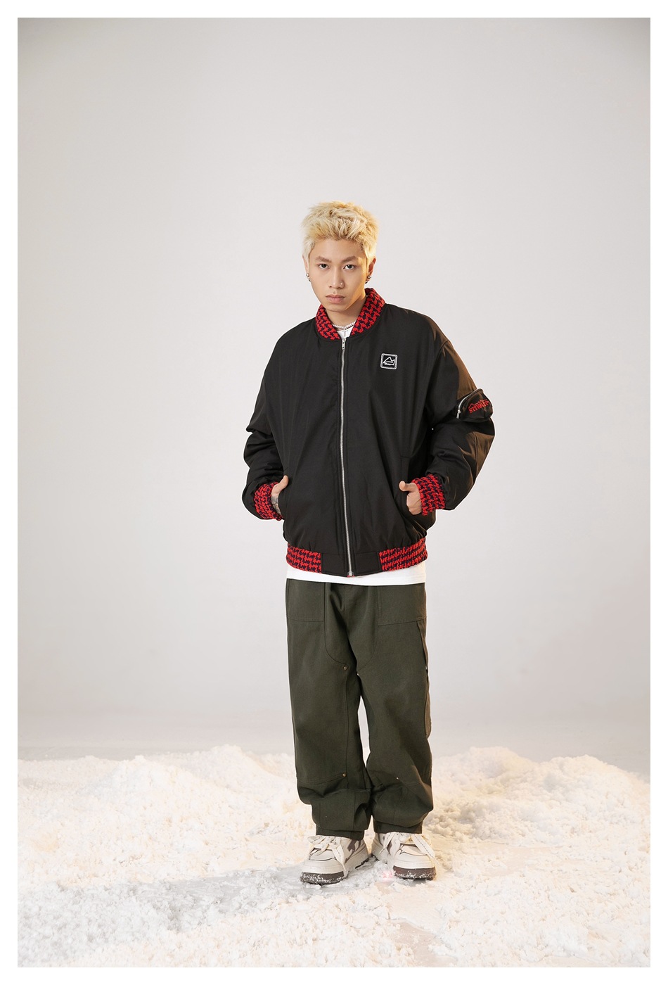 STIWAUP Thousand Bird Grid Splicing Trendy Pilot Coat Winter Men's and Women's Cotton Jacket MY388_voghion.com