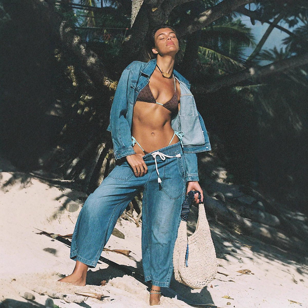 Cross-Border European and American 2025 Summer New Amazon Independent Station Casual Elastic Waist Loose Denim Wide-Leg Pants for Women