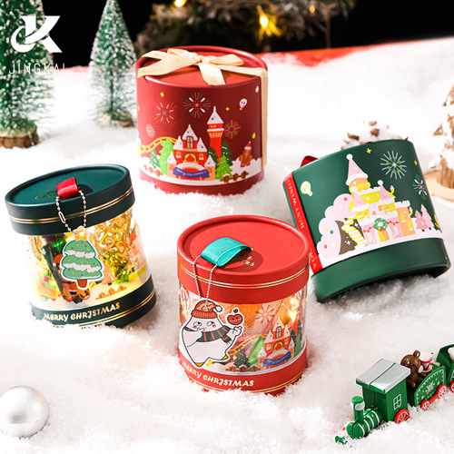 Christmas paper tube apple box Christmas Eve fruit packaging box hug bucket cartoon Santa Claus round empty box