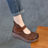 以一 Кожаные летние дышащие сапоги для отдыха на платформе, воловья кожа