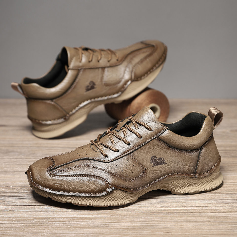 Giày lười nam thủ công da PU đế bằng cổ thấp cỡ lớn phong cách ngoài trời — 8727 màu kaki, 8727 màu đen, 8727 nâu nhạt, 8727 nâu sẫm