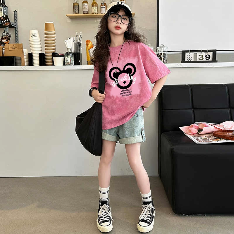 Детская хлопковая летняя футболка с коротким рукавом oversize, для подростков