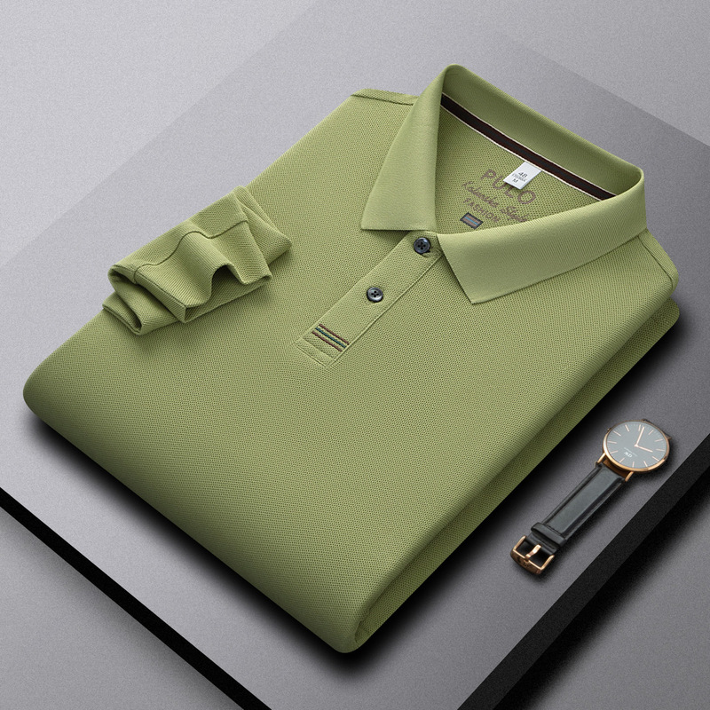 100% mercerized cotton men's long-sleeved polo shirt, business casual style, solid color, plus size, wholesale for autumn 100% mercerized cotton men's long-sleeved polo shirt, business casual style, solid color, plus size, wholesale for autumn