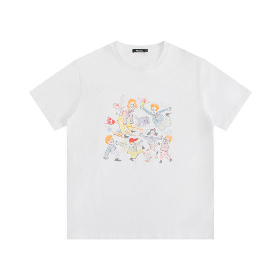 Nariele European and American Summer Fun Printed Loose Couple T-shirt Round Neck Short Sleeve Men's and Women's Casual All-match Top