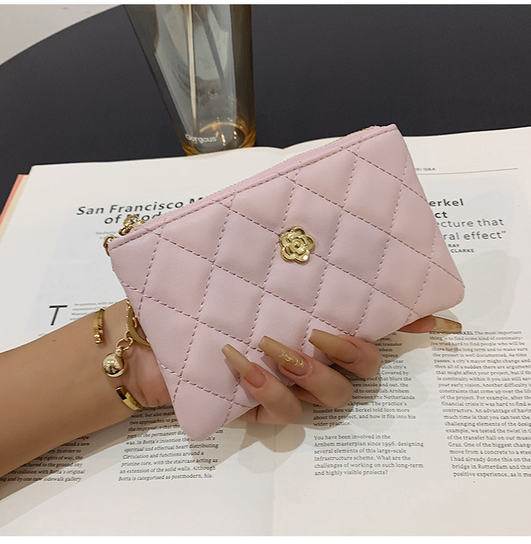 2023 kleine Brieftasche für Damen, kurzer Abschnitt, dünn, neuer Führerschein, Schlüsseltasche, Kartenhalter, Kamelie-Diamant-Reißverschluss, Münztasche_voghion.com