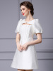 Fashionable and Exquisite Neckline Bow Bubble Sleeve A-line Dress Short Summer