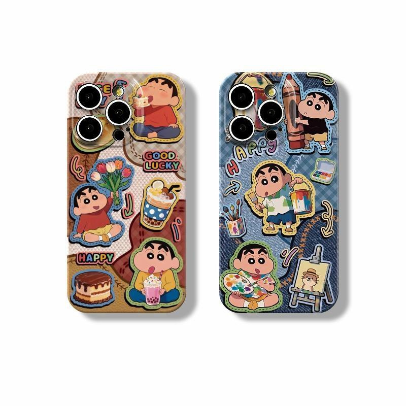 适用iPhone16promax手机壳复古牛仔拼贴小新苹果oppo华为vivo小米|undefined