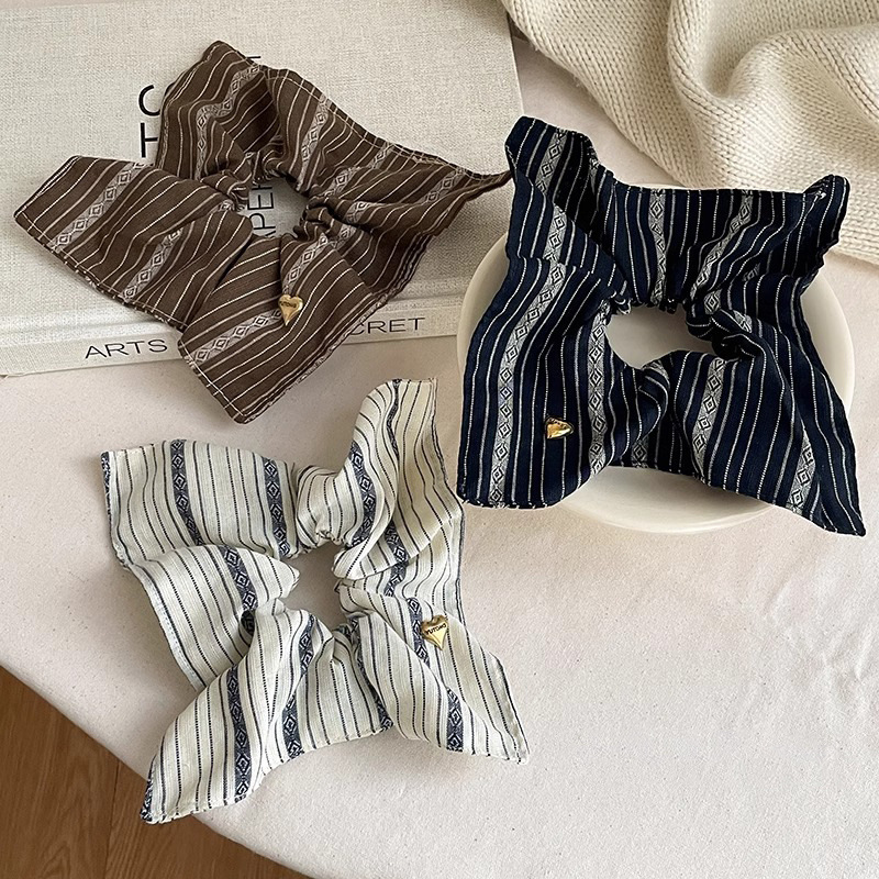 Retro cuadrado rayas anillo de cabello de intestino para mujeres otoño invierno atado cabello bajo cabello de cola de caballo de alta elasticidad correa de correa de cabeza duradera