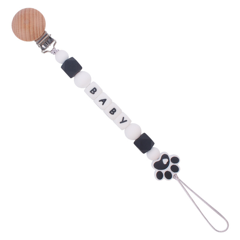 Nuevo bebé de dibujos animados de silicona perro garra mordedor creativo DIY bebé nombre mordedura chupete cadena anti-caída