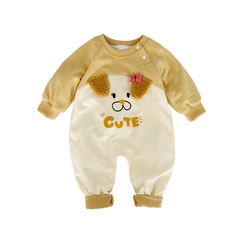 Ropa de bebé, traje de escalada para bebés de primavera, mameluco de manga larga, color en contraste, mono de dibujos animados de bebé femenino lindo y súper lindo