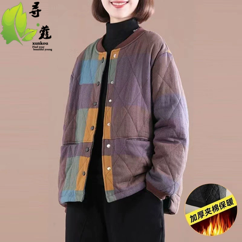 Толстая хлопчатобумажная мама зимняя одежда новая корейская маленькая цветочная хлопчатобумажная одежда свободный большой размер печати повседневная хлопчатобумажная одежда