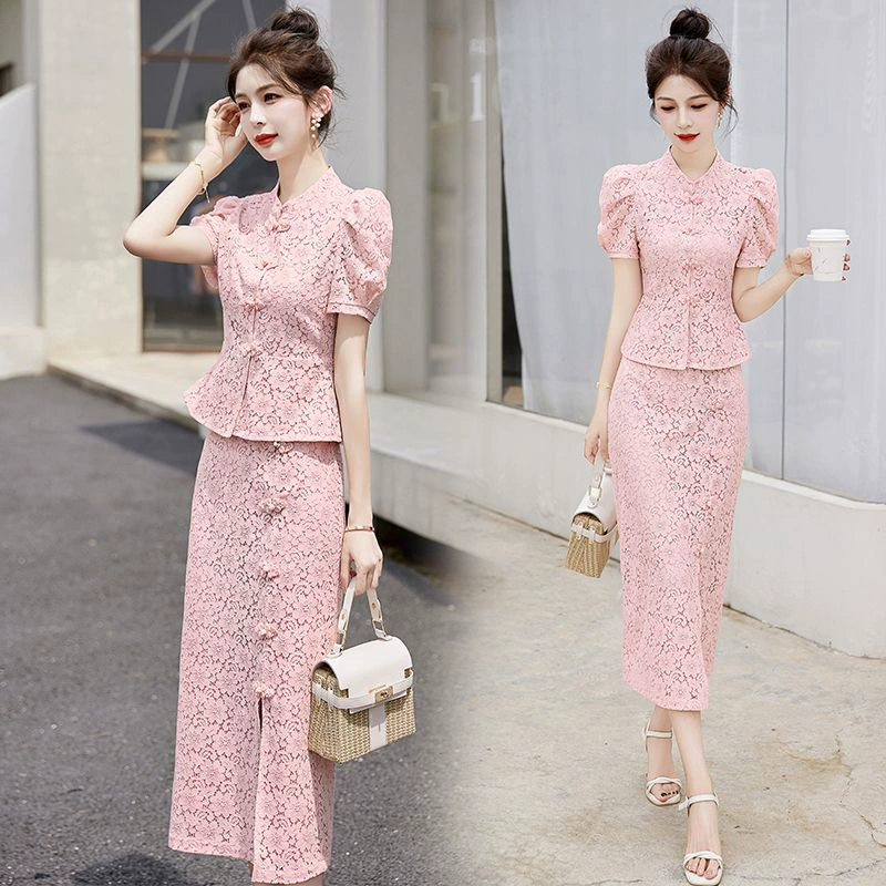 Одиночный/компл. улучшенный костюм с юбкой Cheongsam, женский летний новый костюм в китайском стиле, светская темпераментная юбка на бедрах, комплект из двух предметов