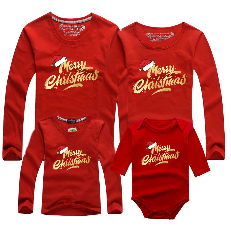 Camiseta de manga larga rojo ropa familiar Feliz Navidad Año Nuevo transfronterizo madre e hijo Ropa de mujer una familia de tres Papá Noel