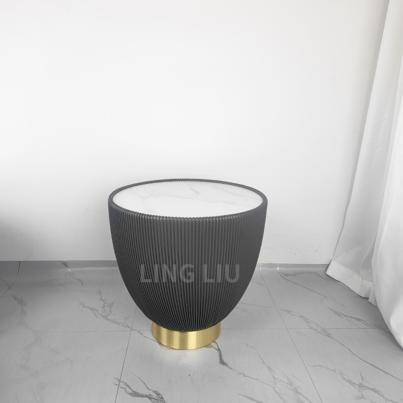 Mesa de centro de sala de estar moderna de lujo ligero nórdico, tamaño de apartamento pequeño doméstico, placa de roca redonda en forma de cuenco, mesa de centro pequeña redonda, estilo crema