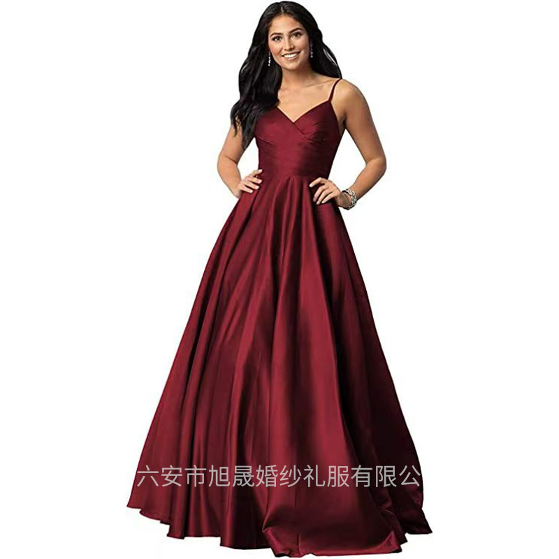 2026 Amazon Women's Satin Ball Gown with Thin Straps, Sexy V-Neck Dress, Elegant Evening Dress