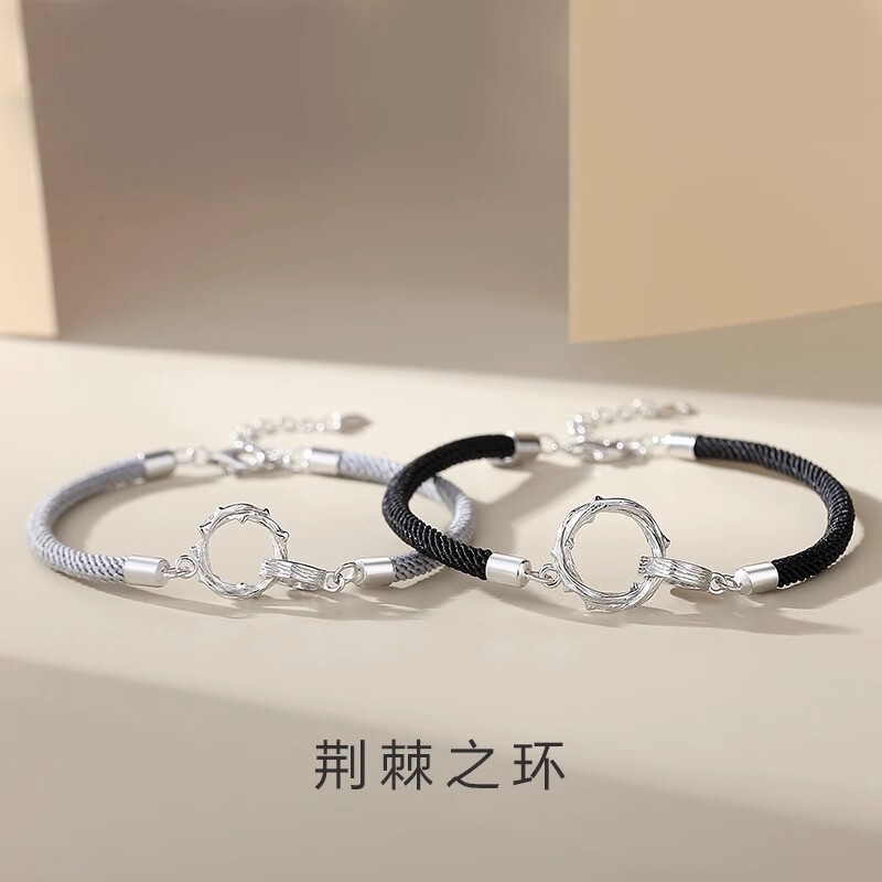 Couple Bracelet Women's Sterling Silver Plated Pair of Hand-woven Hand Rope for Men and Women Commemorative High-end Gift for Girlfriend